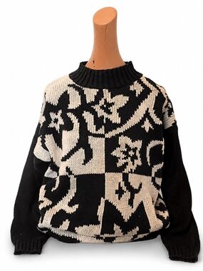 80's EXTRA POINT Floral Block knit sweater - Women's Size, XL.